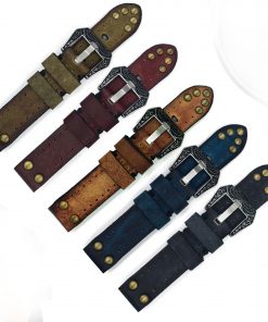 Handmade Leather Watch Band Watch Strap Crazy Cow Studded Apple Watch Band-mundanegears.com