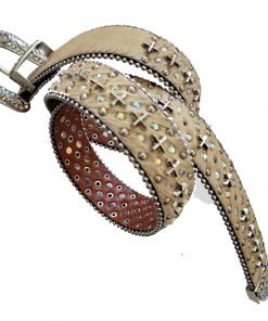 Hand Crafted Unisex Rhinestone Belt Fashion Western Cowboy & Cowgirl Bling Studded Design Concho Leather Belt